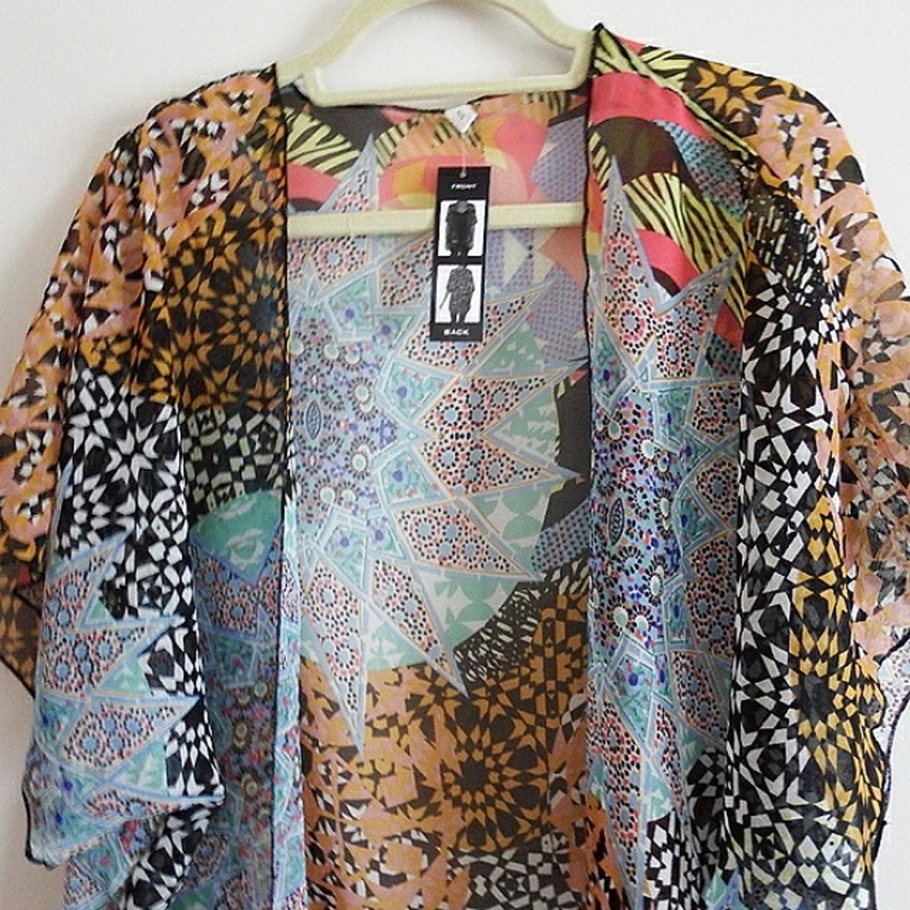 NWT Bijoux Terner Sheer Multi Kimono Coverup Top S/M